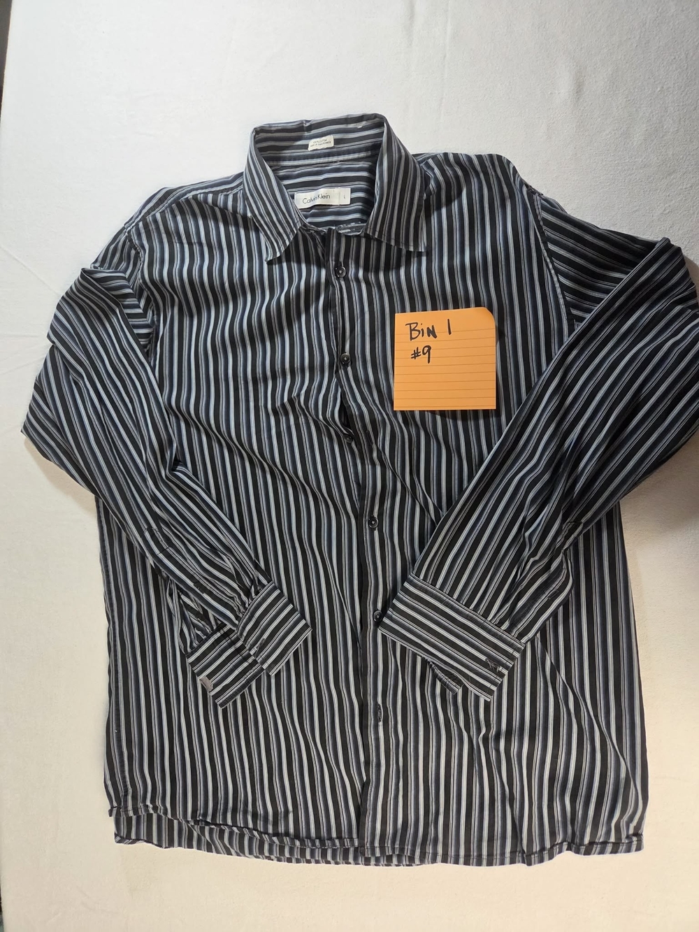 Calvin Klein Men's Black and Gray Vertical Stripe Dress Shirt